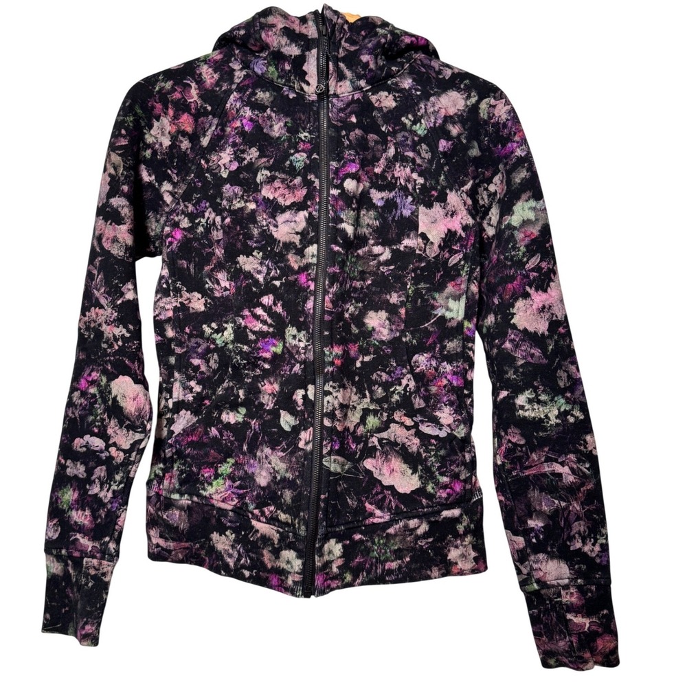 Lululemon Scuba Full Zip Hoodie Floral Kaleidoscope Purple Black Size 6